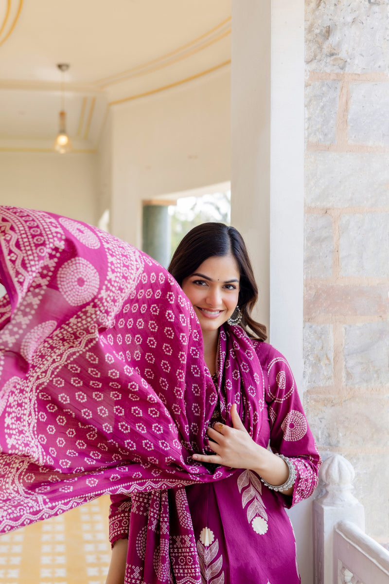 Cotton Aari work Kurta with Palazzo & Dupatta