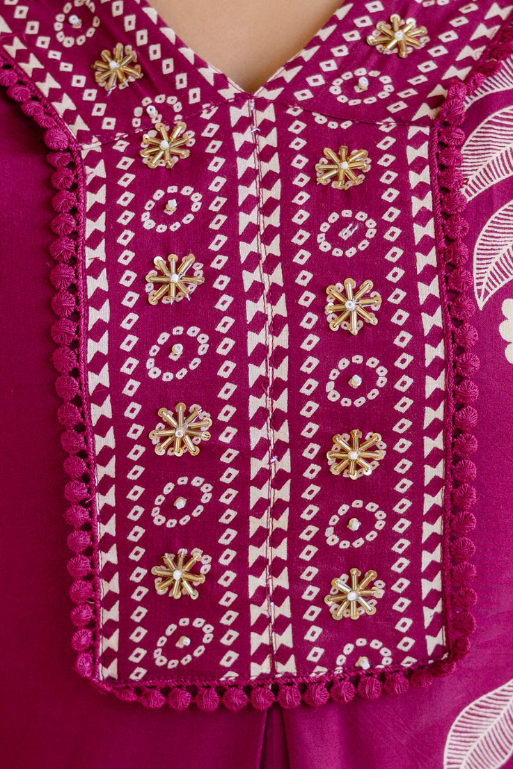 Cotton Aari work Kurta with Palazzo & Dupatta