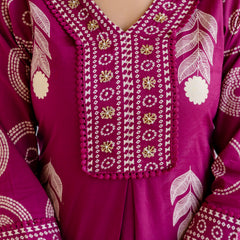 Cotton Aari work Kurta with Palazzo & Dupatta
