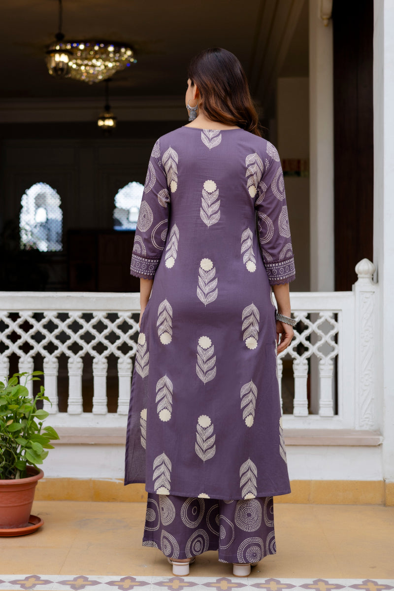Cotton Aari work Kurta with Palazzo & Dupatta