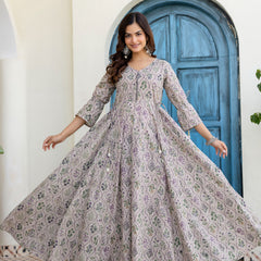 Women Cotton Anarkali Kurta with Dupatta