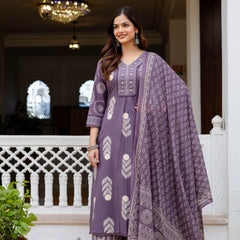 Cotton Aari work Kurta with Palazzo & Dupatta