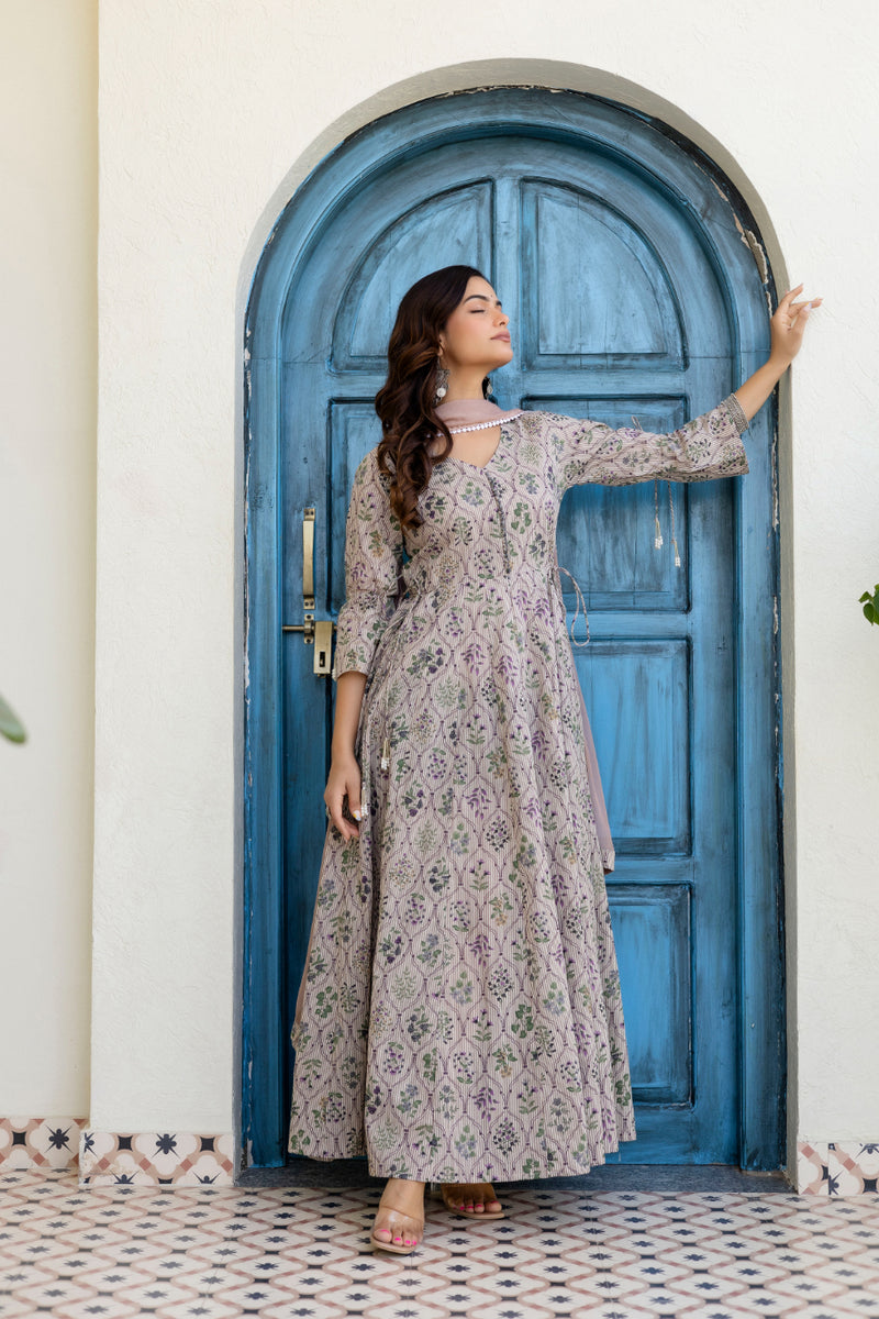 Women Cotton Anarkali Kurta with Dupatta