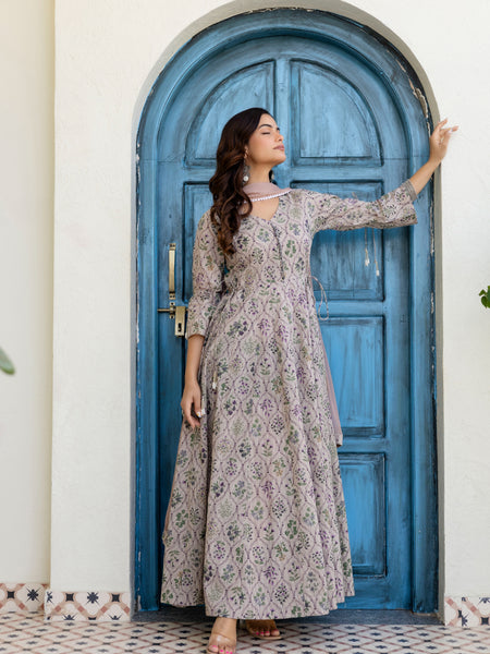Women Cotton Anarkali Kurta with Dupatta
