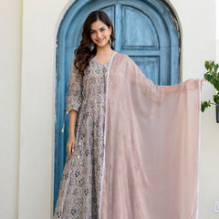 Women Cotton Anarkali Kurta with Dupatta