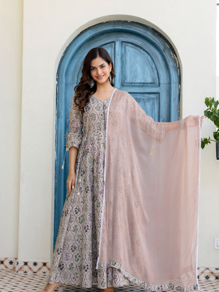 Women Cotton Anarkali Kurta with Dupatta