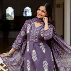 Cotton Aari work Kurta with Palazzo & Dupatta