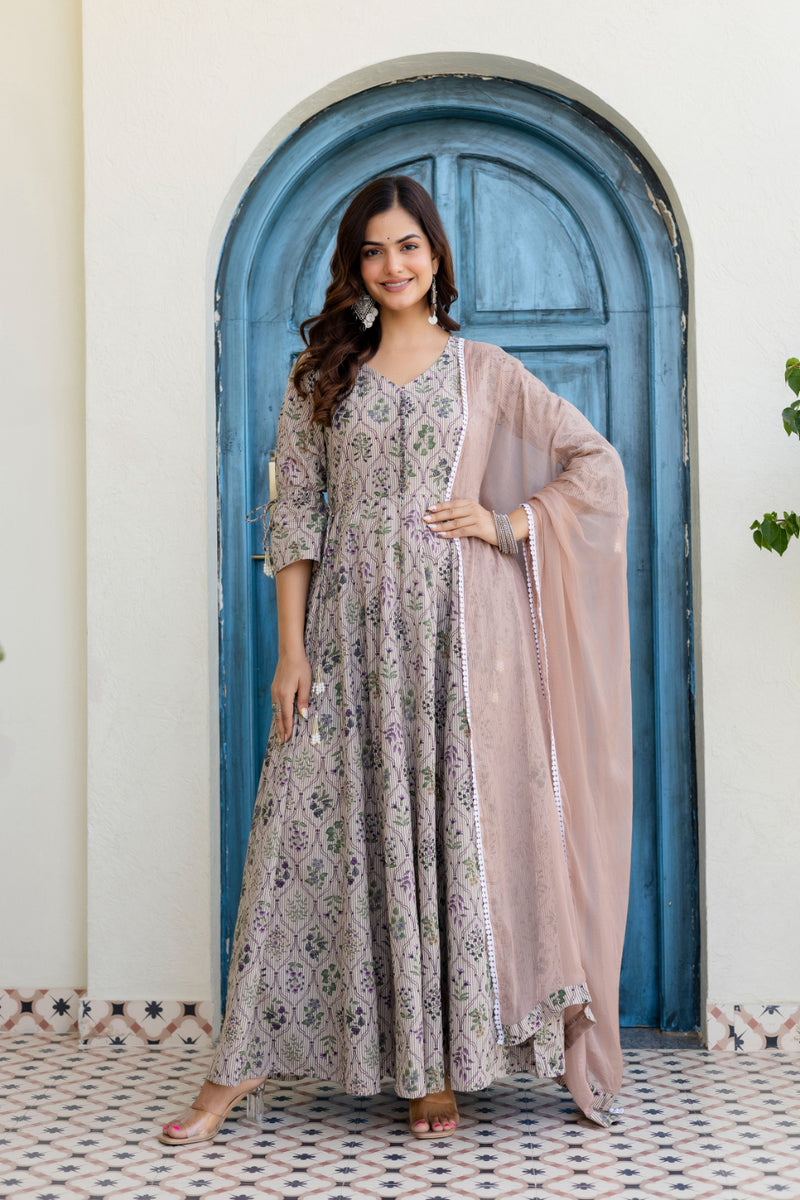 Women Cotton Anarkali Kurta with Dupatta