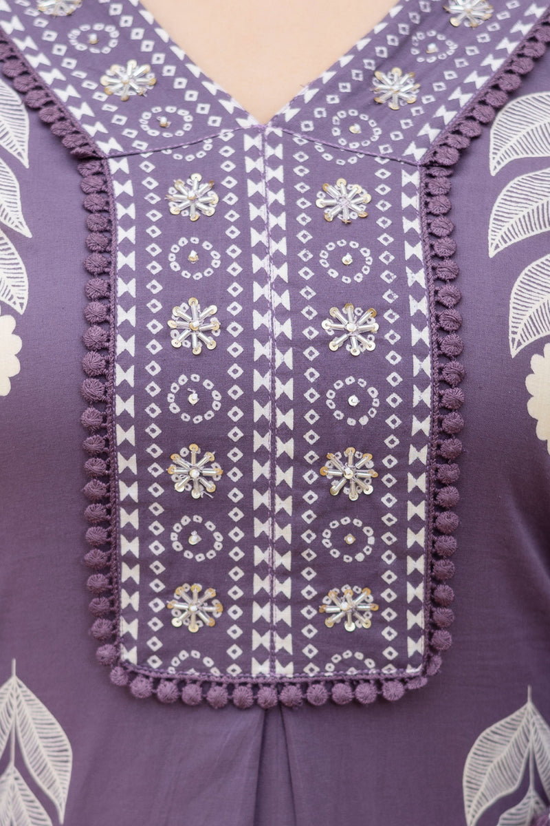 Cotton Aari work Kurta with Palazzo & Dupatta