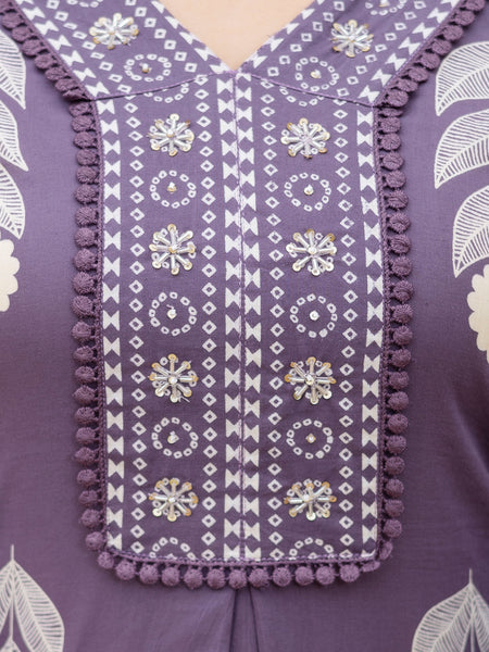 Cotton Aari work Kurta with Palazzo & Dupatta