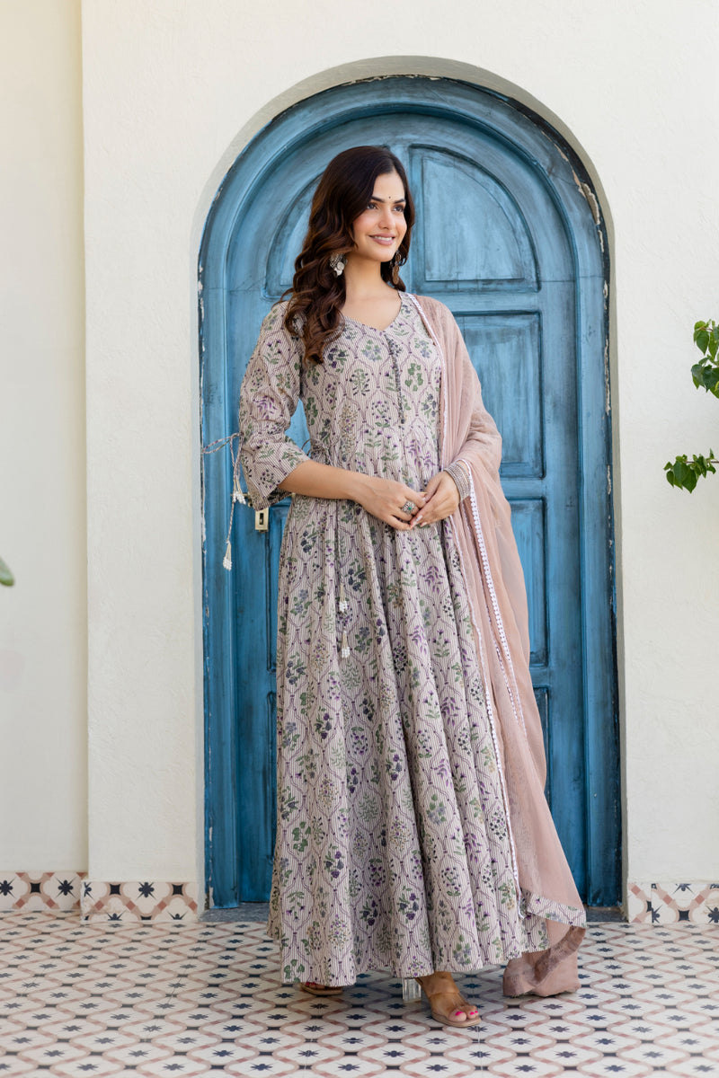 Women Cotton Anarkali Kurta with Dupatta