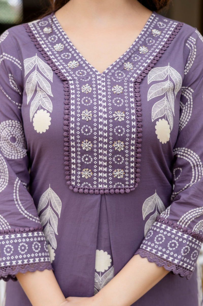 Cotton Aari work Kurta with Palazzo & Dupatta