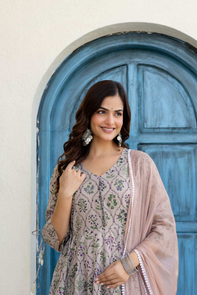 Women Cotton Anarkali Kurta with Dupatta