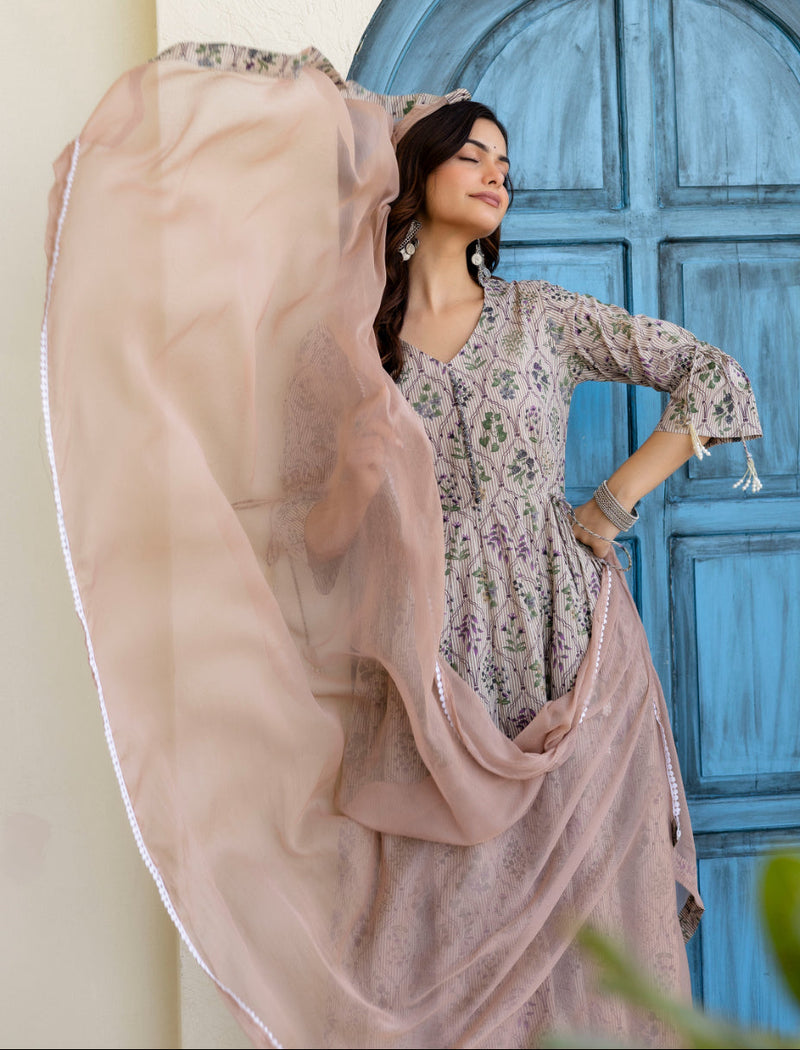 Women Cotton Anarkali Kurta with Dupatta