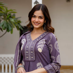 Cotton Aari work Kurta with Palazzo & Dupatta