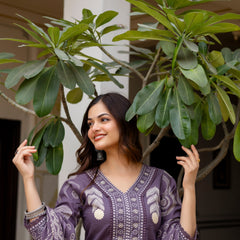 Cotton Aari work Kurta with Palazzo & Dupatta