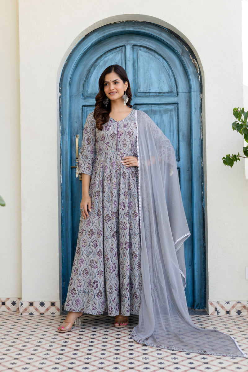 Women Cotton Anarkali Kurta with Dupatta