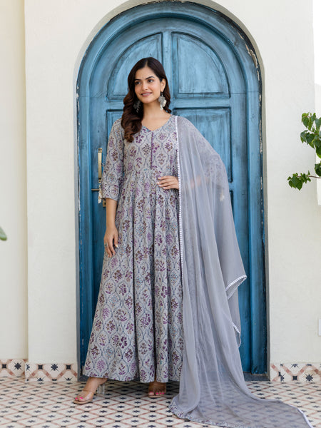 Women Cotton Anarkali Kurta with Dupatta