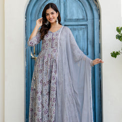 Women Cotton Anarkali Kurta with Dupatta