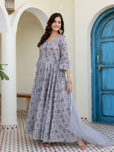 Women Cotton Anarkali Kurta with Dupatta