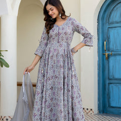 Women Cotton Anarkali Kurta with Dupatta