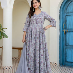 Women Cotton Anarkali Kurta with Dupatta