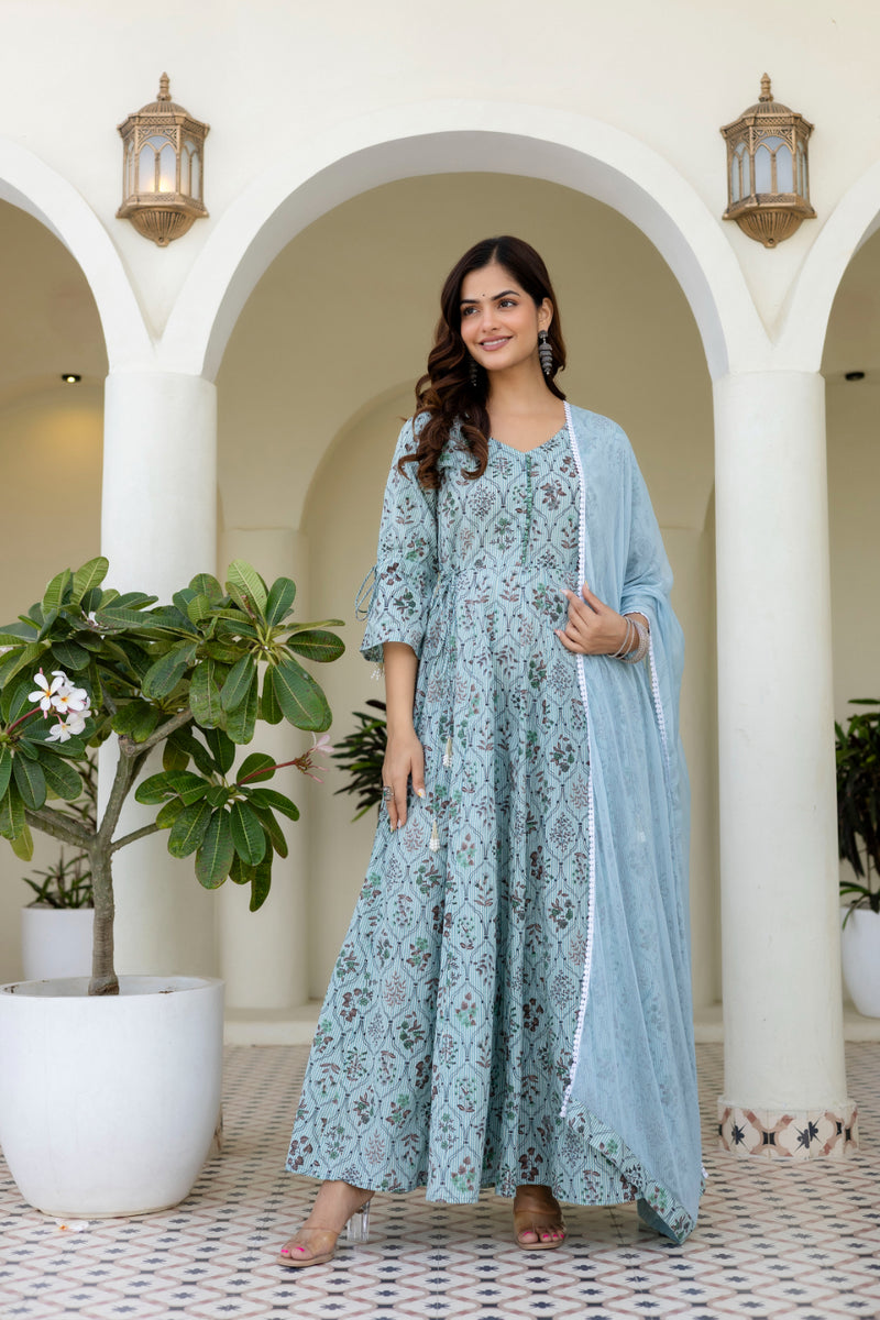 Women Cotton Anarkali Kurta with Dupatta