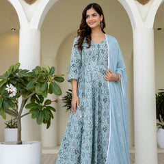 Women Cotton Anarkali Kurta with Dupatta