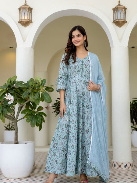 Women Cotton Anarkali Kurta with Dupatta