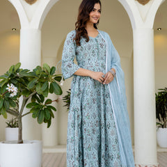 Women Cotton Anarkali Kurta with Dupatta