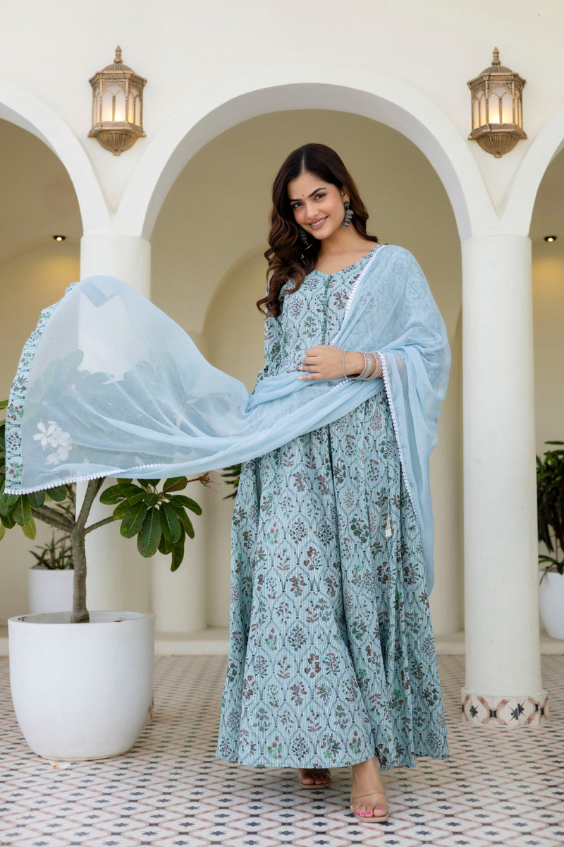 Women Cotton Anarkali Kurta with Dupatta