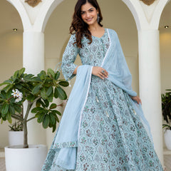 Women Cotton Anarkali Kurta with Dupatta