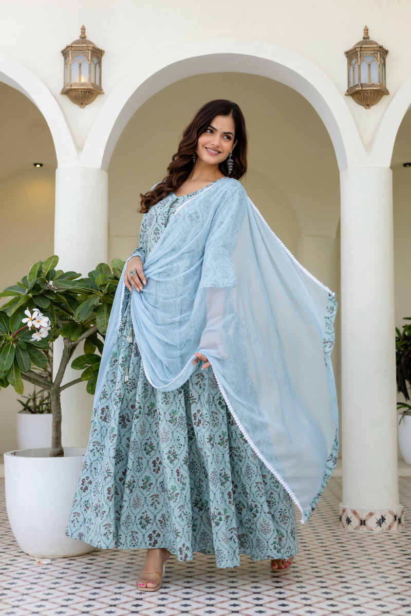Women Cotton Anarkali Kurta with Dupatta