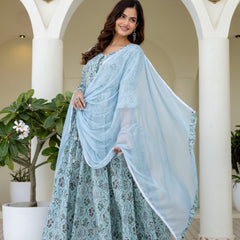 Women Cotton Anarkali Kurta with Dupatta