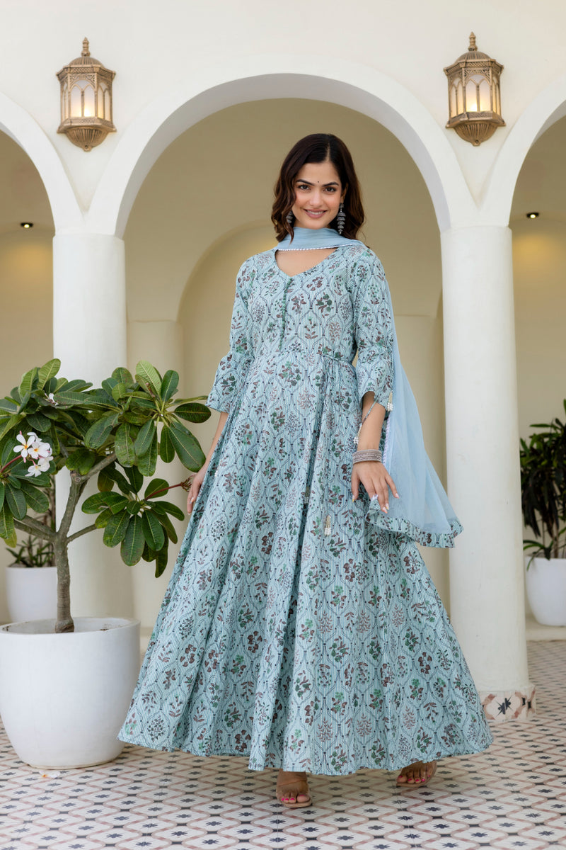 Women Cotton Anarkali Kurta with Dupatta