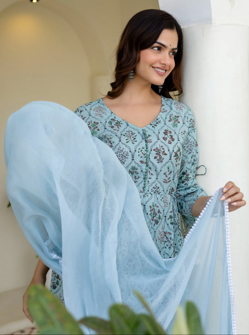 Women Cotton Anarkali Kurta with Dupatta