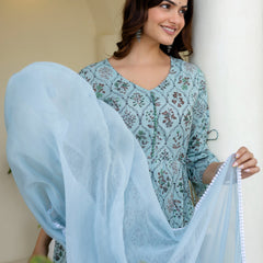 Women Cotton Anarkali Kurta with Dupatta