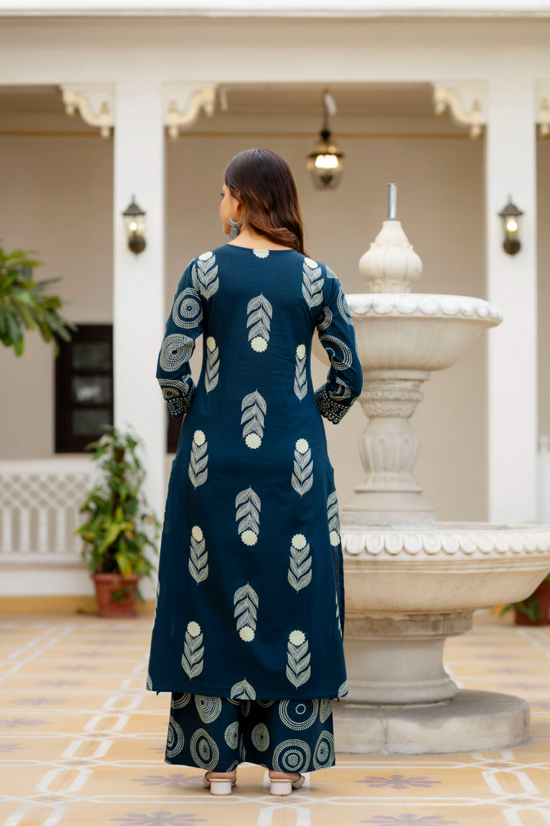 Cotton Aari work Kurta with Palazzo & Dupatta