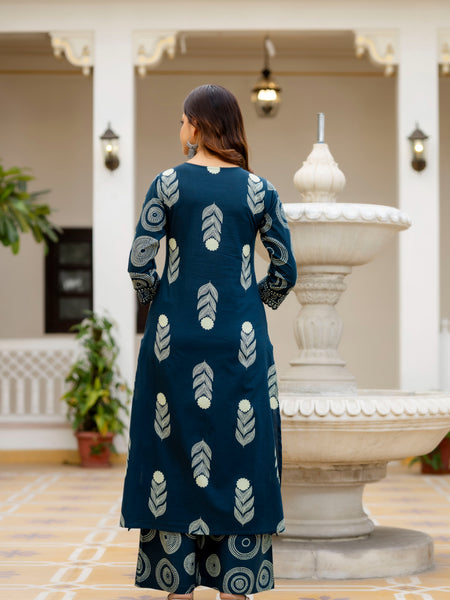 Cotton Aari work Kurta with Palazzo & Dupatta