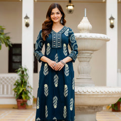 Cotton Aari work Kurta with Palazzo & Dupatta