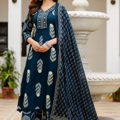 Cotton Aari work Kurta with Palazzo & Dupatta