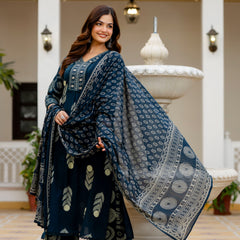 Cotton Aari work Kurta with Palazzo & Dupatta