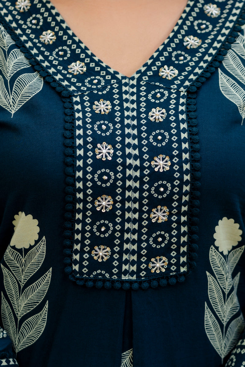 Cotton Aari work Kurta with Palazzo & Dupatta