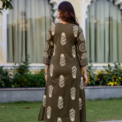 Cotton Aari work Kurta with Palazzo & Dupatta