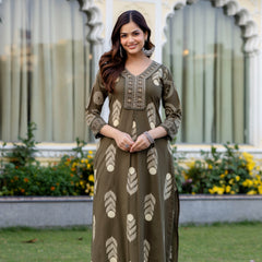 Cotton Aari work Kurta with Palazzo & Dupatta