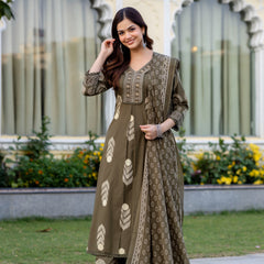 Cotton Aari work Kurta with Palazzo & Dupatta