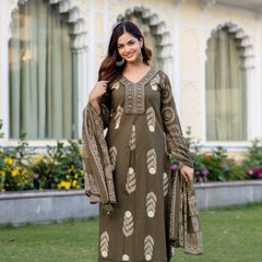 Cotton Aari work Kurta with Palazzo & Dupatta