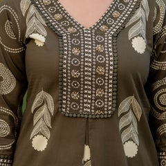 Cotton Aari work Kurta with Palazzo & Dupatta