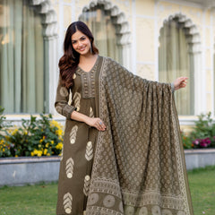 Cotton Aari work Kurta with Palazzo & Dupatta