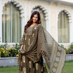 Cotton Aari work Kurta with Palazzo & Dupatta
